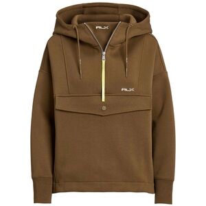 RLX Ralph Lauren Double Knit Tech Half Zip Hooded Pullover Nature Brown Large L